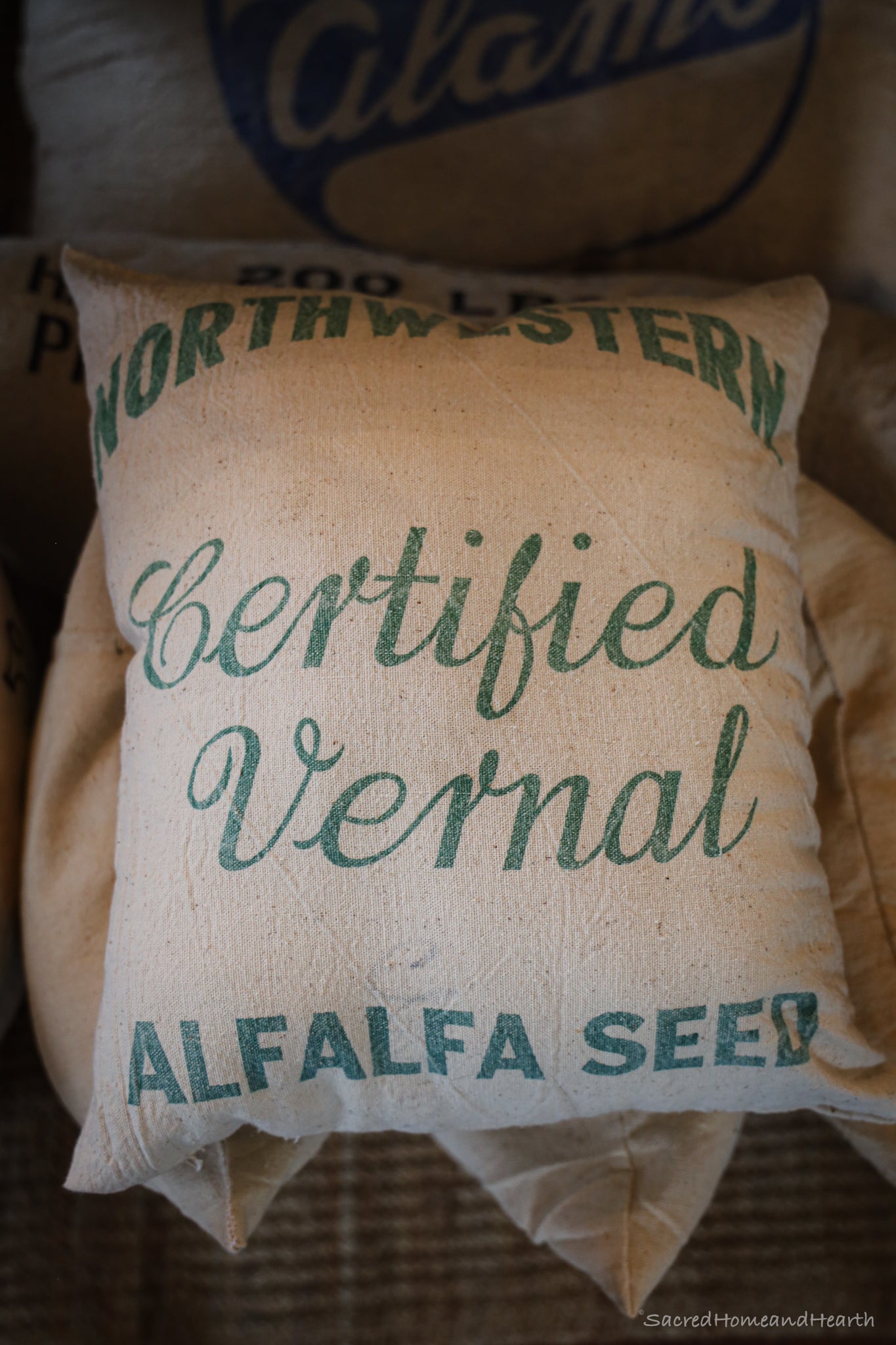 "Vernal" Authentic Vintage Grain Sack Cushion