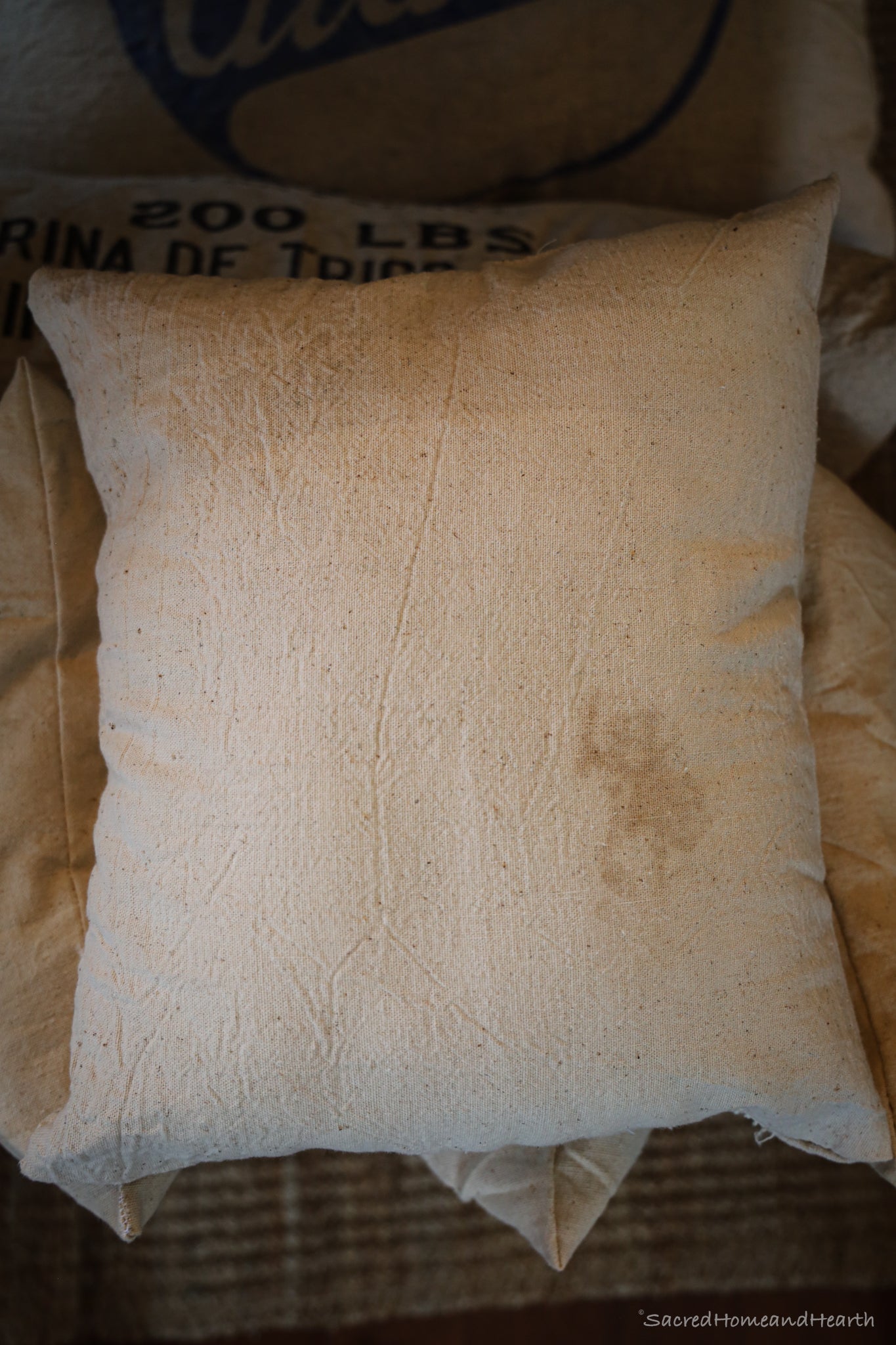 "Vernal" Authentic Vintage Grain Sack Cushion