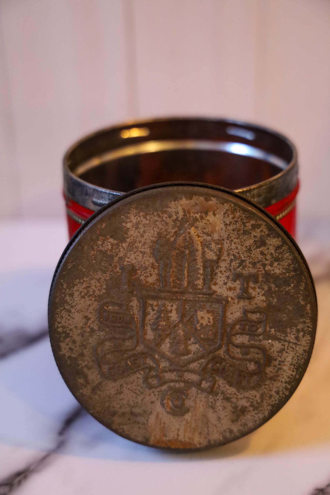 Vintage Tobacco Tin Can with Checkers