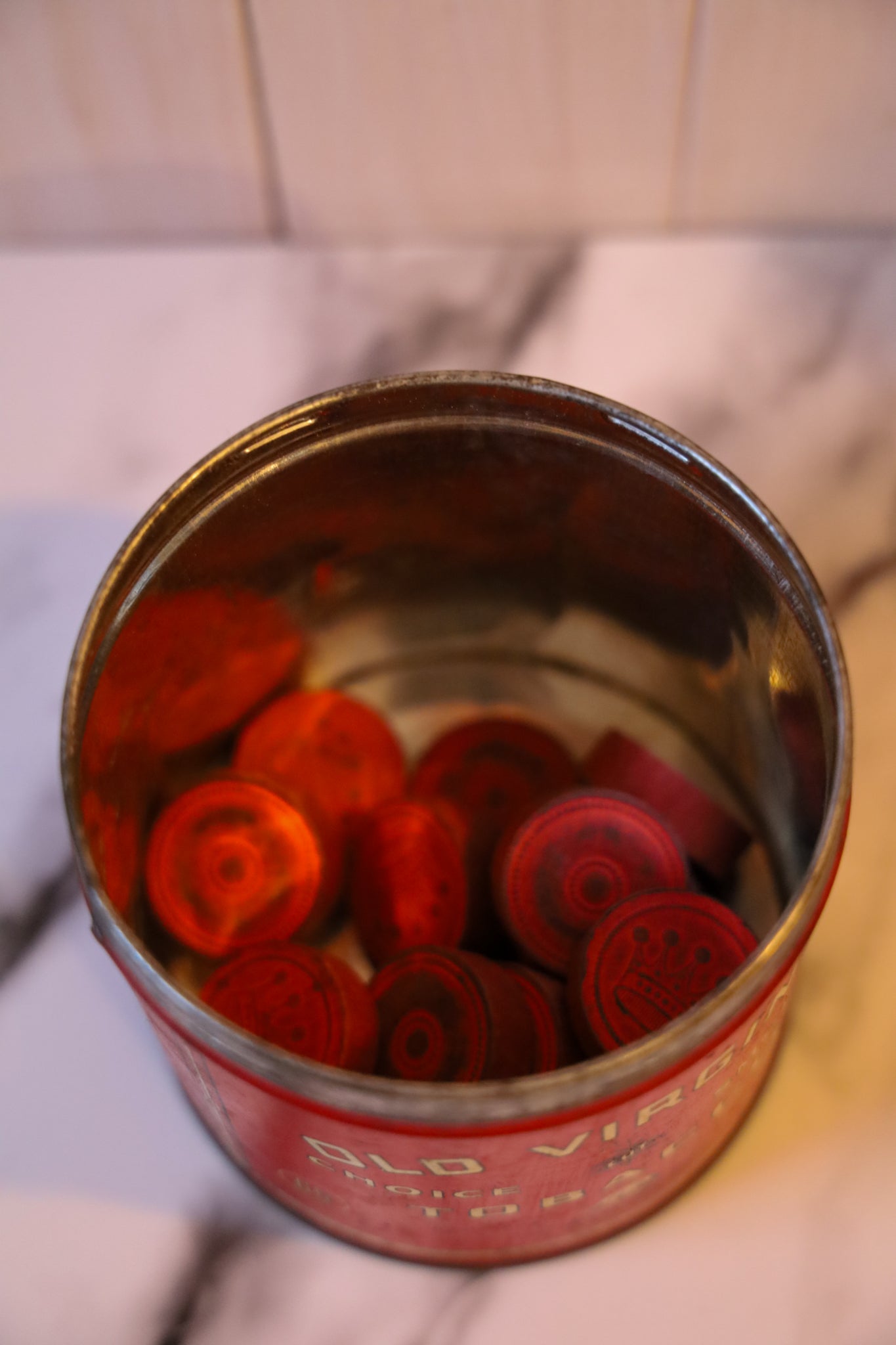 Vintage Tobacco Tin Can with Checkers