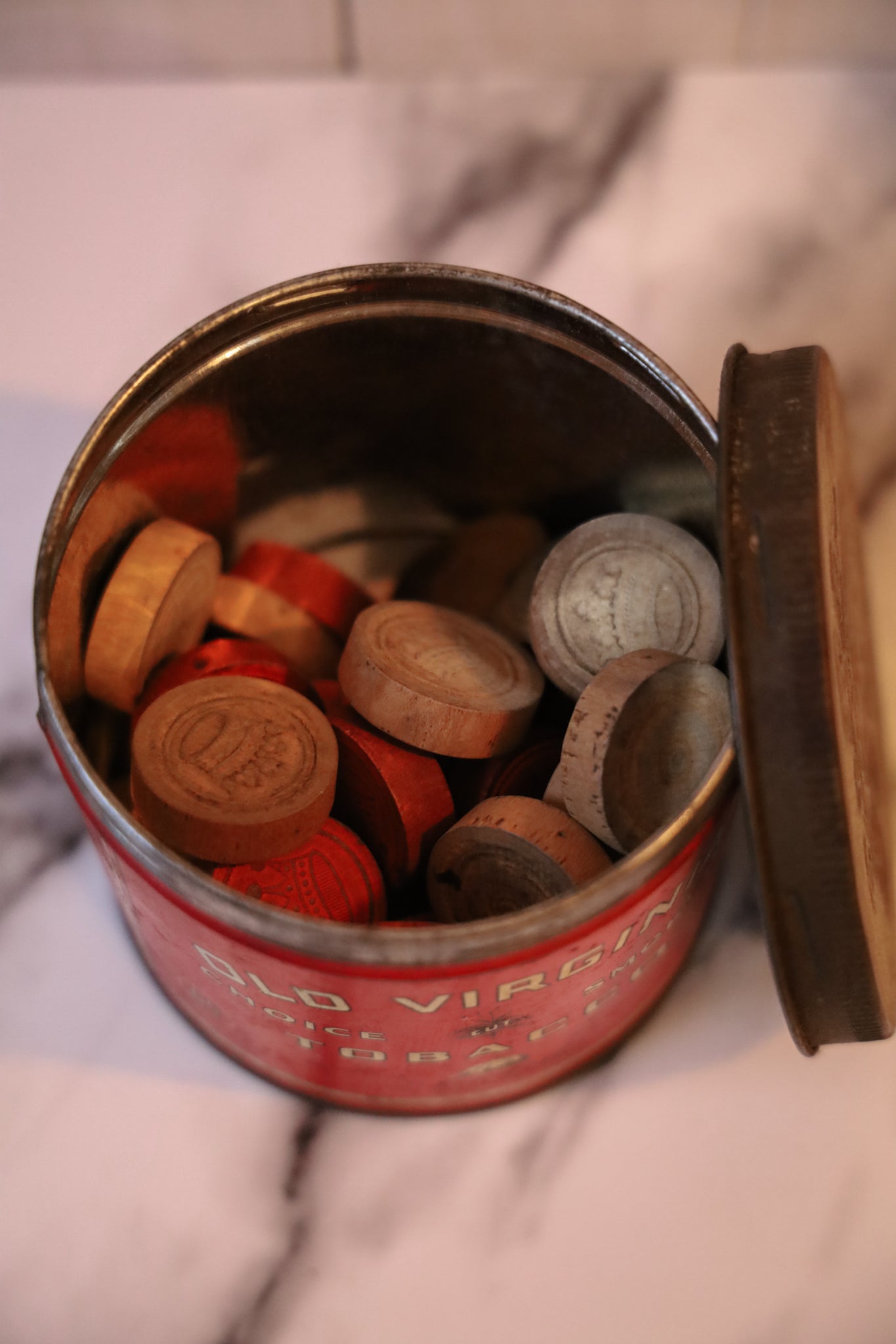 Vintage Tobacco Tin Can with Checkers